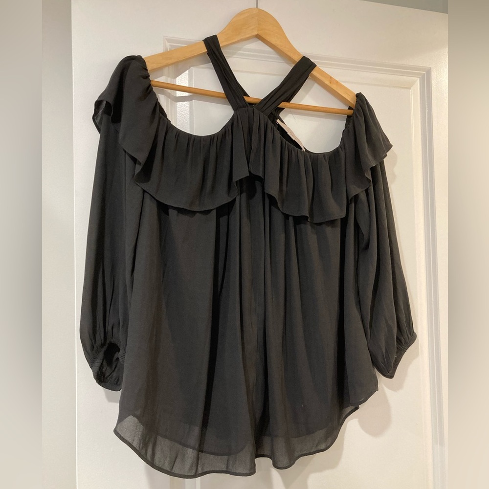 Black ruffle cold shoulder top from LOFT
